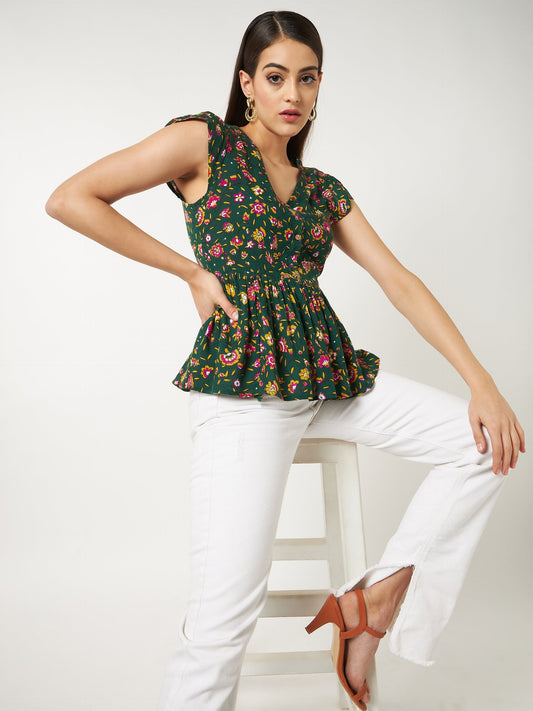 Pannkh Women's Floral Printed Peplum Top