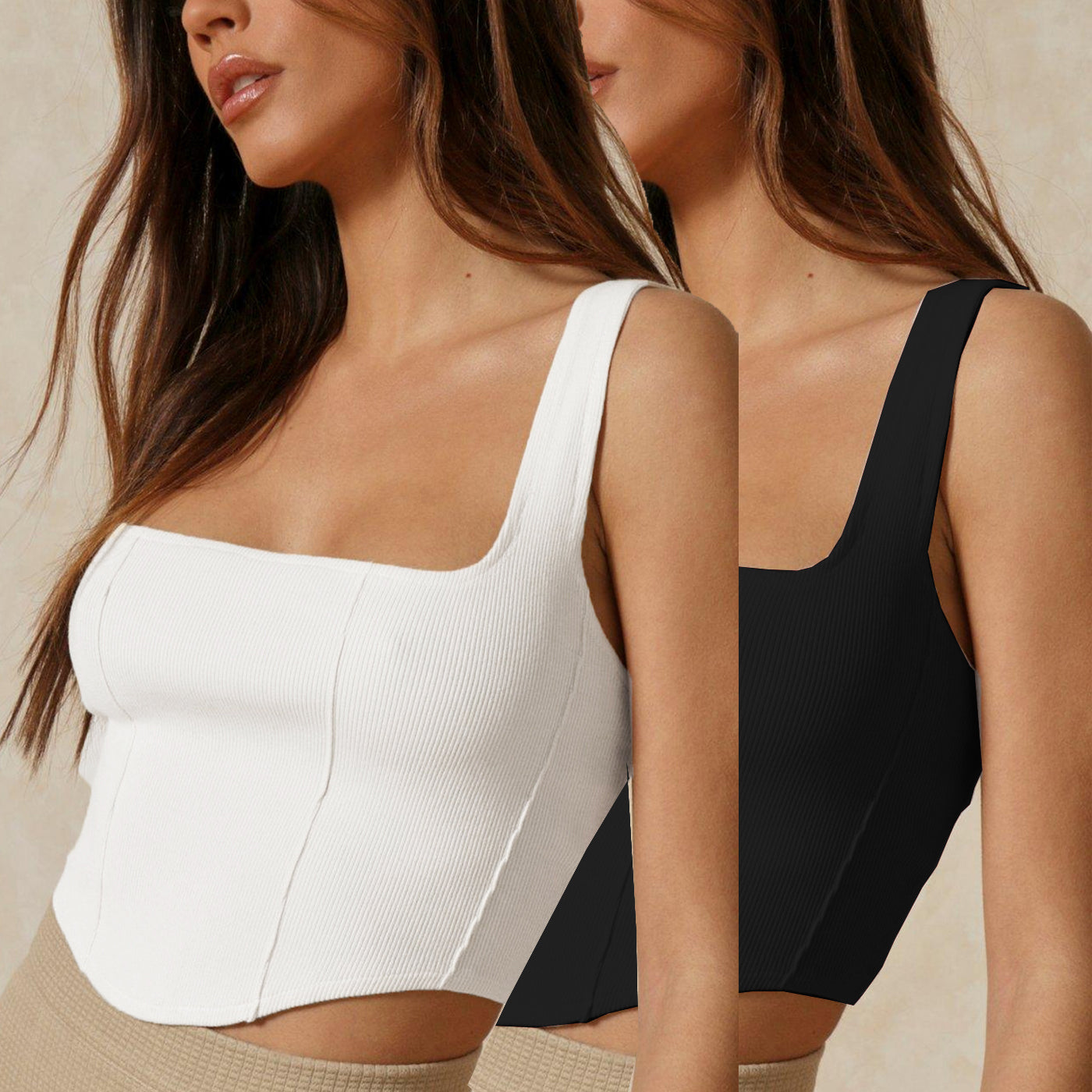 Lime Fashion  pack of 2 square neck crop top